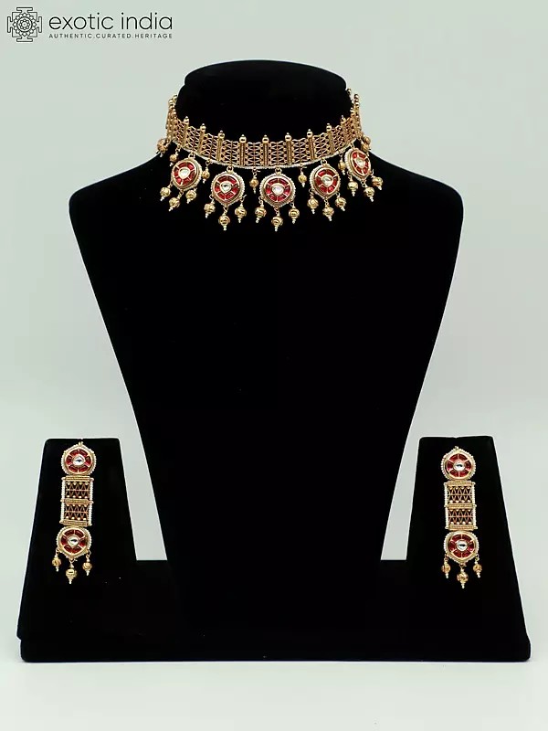 Brass Choker Set With Attractive Earrings For Women