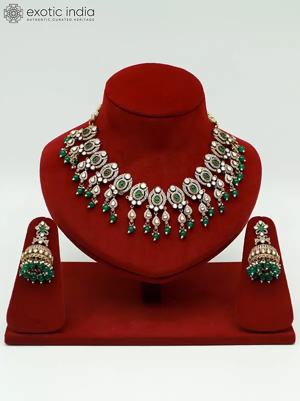 Moissanite Doublet Stone Set With Hanging Beads And Earrings For Women