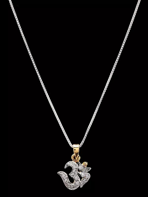Stone Studded Om Brass Pendant