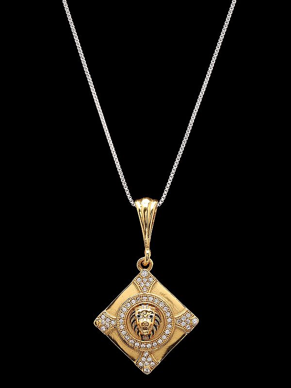 Kite Shaped Brass Lion Pendant