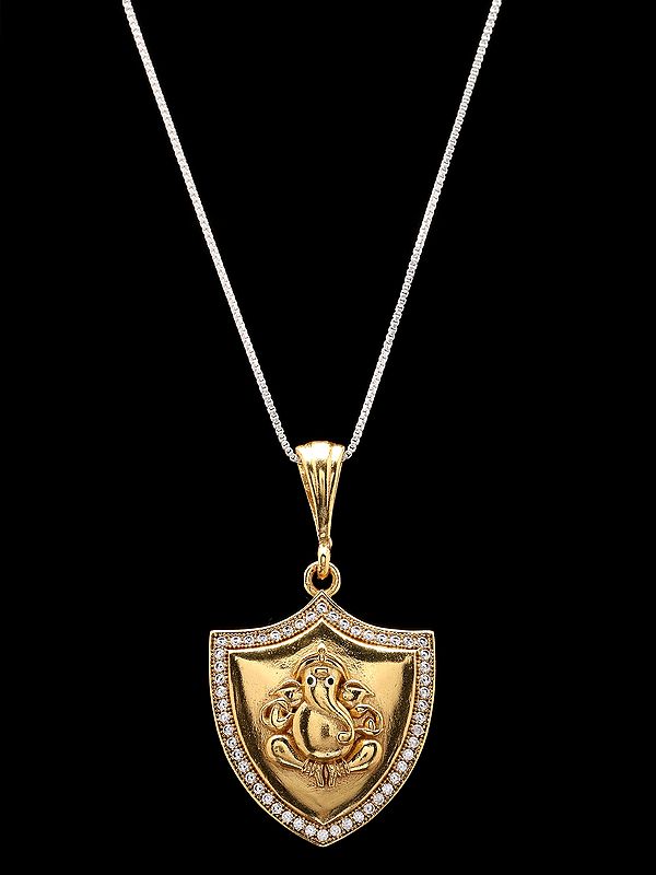 Stone Studded Lord Ganesha Brass Pendant