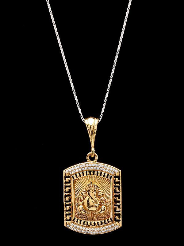 Rectangular Shape Chaturbhuja Ganesha Pendant