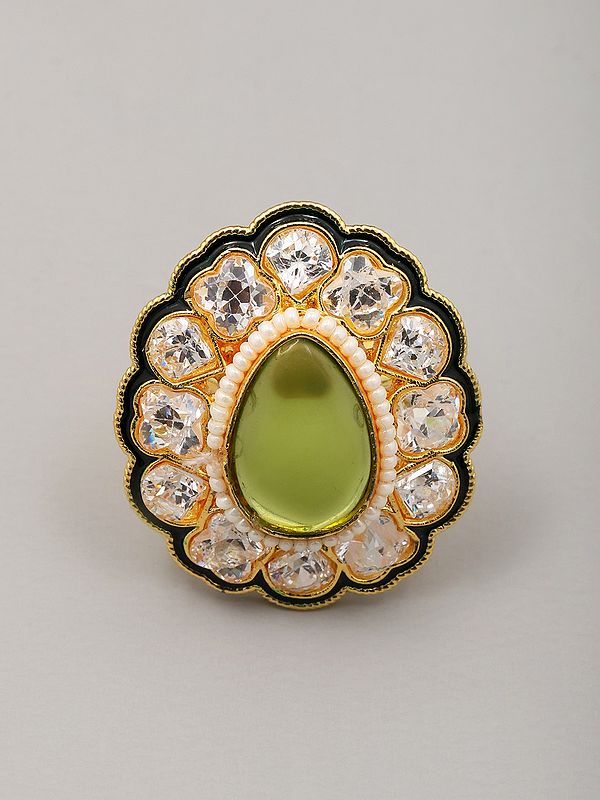 Stone Studded Designer Brass Ring