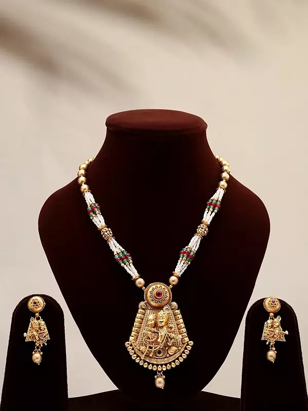 Fluting Radha Krishna Necklace and Earrings Set
