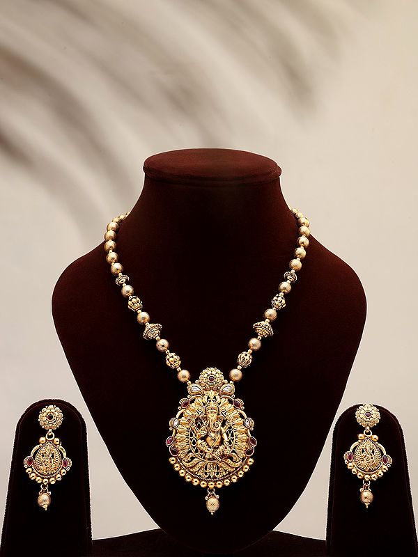 Blessing Lord Ganesha Long Necklace and Earrings Set