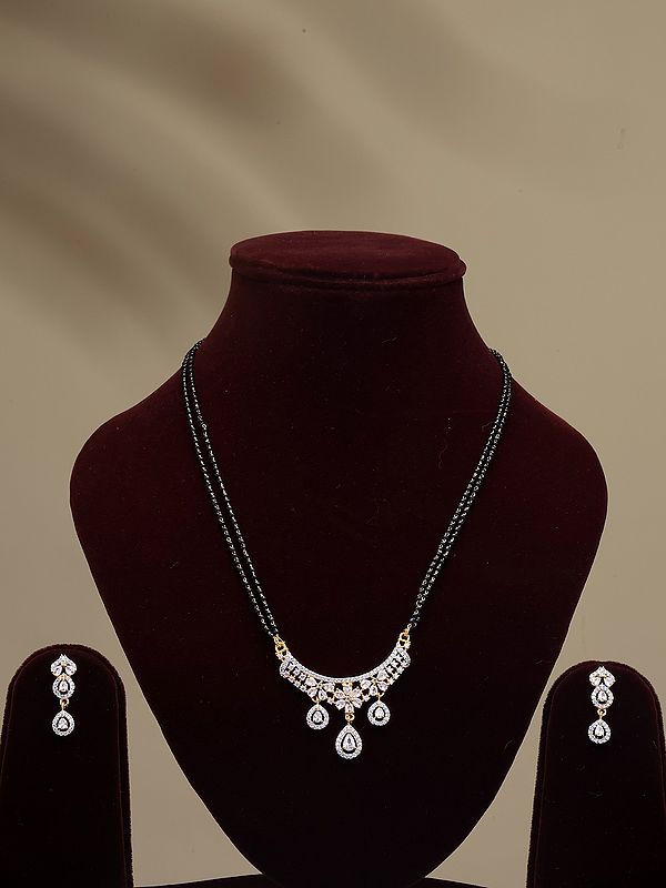Double Strand Stone Studded Mangalsutra and Earrings Set