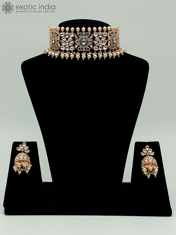 Matte Finish Meenakari Design Choker Set With Brass