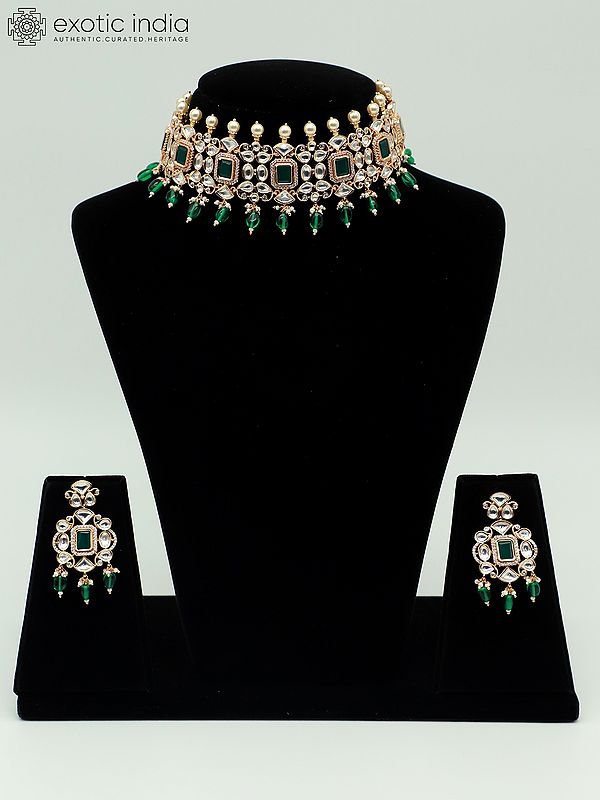 Meenakari Design Choker Set With Matte Finishing And Drop Beads