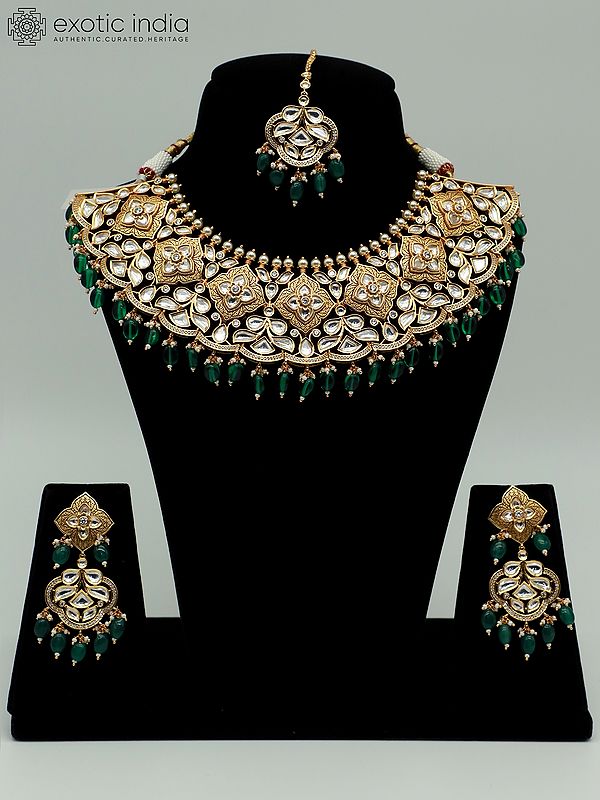 Meenakari Choker Set For Bridal With Mangtika And Drop Beads