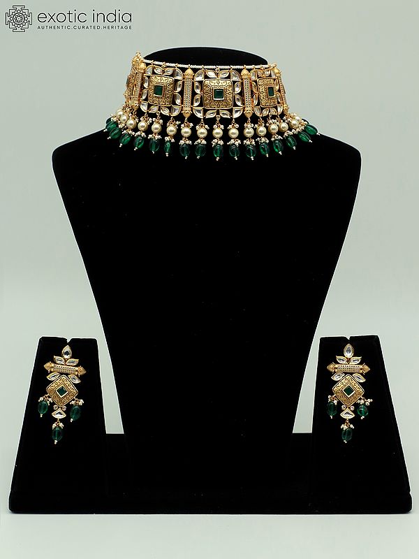 Bridal Choker Set With Meenakari Matte Design And Beads