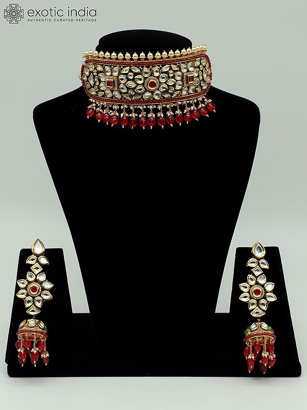 Pearl Studded Choker Set With Beautiful Earrings
