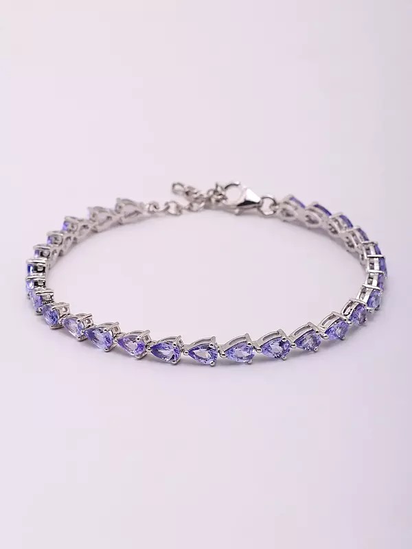 Teardrop Shape Tanzanite Gemstone Studded Sterling Silver Bracelet