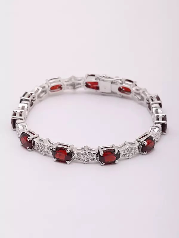 Faceted Oval Shaped Garnet and White Topaz Bracelet