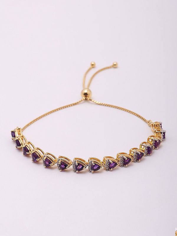 Faceted Triangular Shape Amethyst Wraparound Bracelet with White Topaz
