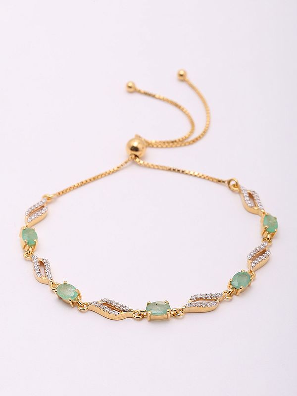 Emerald Gemstone Wraparound Bracelet with White Topaz