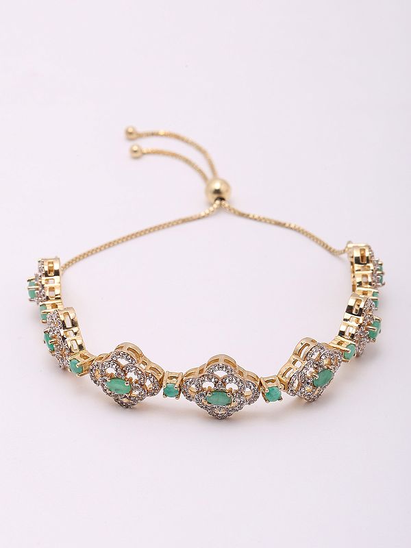 Floral Design Emerald and White Topaz Wraparound Bracelet