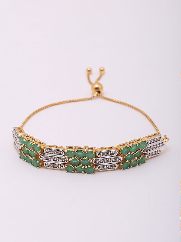 Faceted Emerald and White Topaz Wraparound Bracelet
