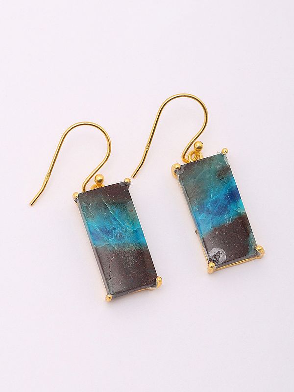 Rectangular Shape Chrysocolla Gemstone Earrings