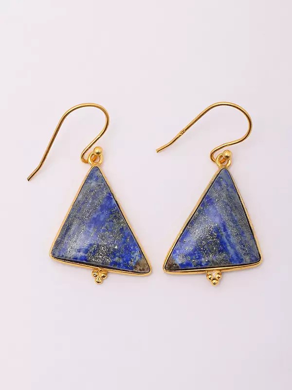 Triangular Shape Lapis Lazuli Hook Earrings