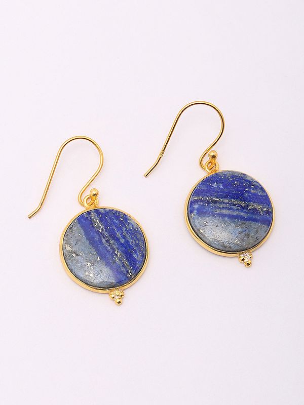Circular Shaped Lapis Lazuli Hook Earrings