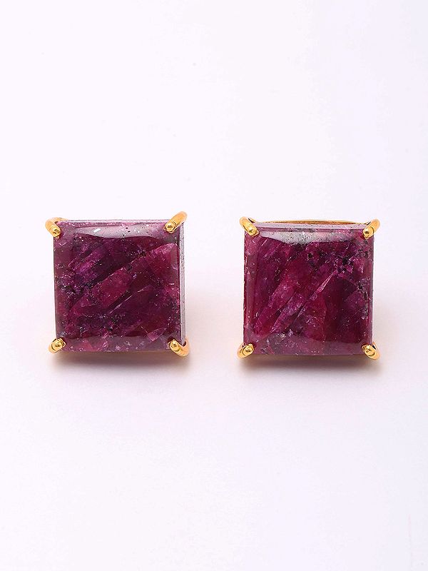 Square Shape Ruby Corundum Stud Earrings