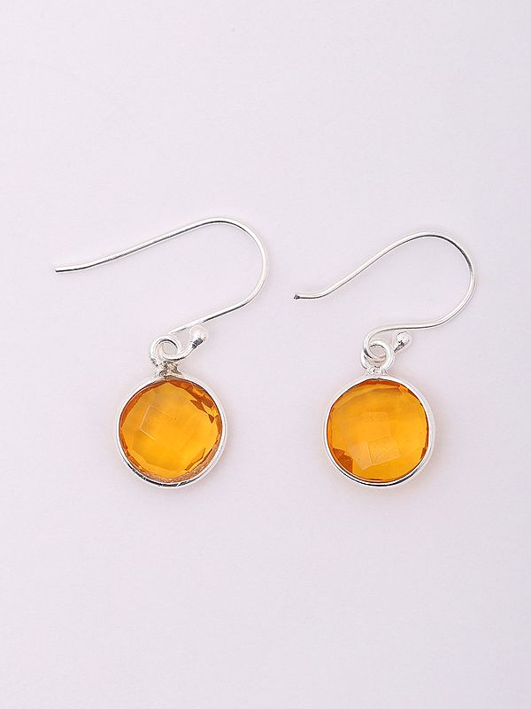 Faceted Dark Citrine Round Shape Hook Earrings