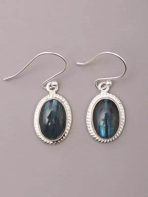 Oval Shaped Labradorite Gemstone Earrings