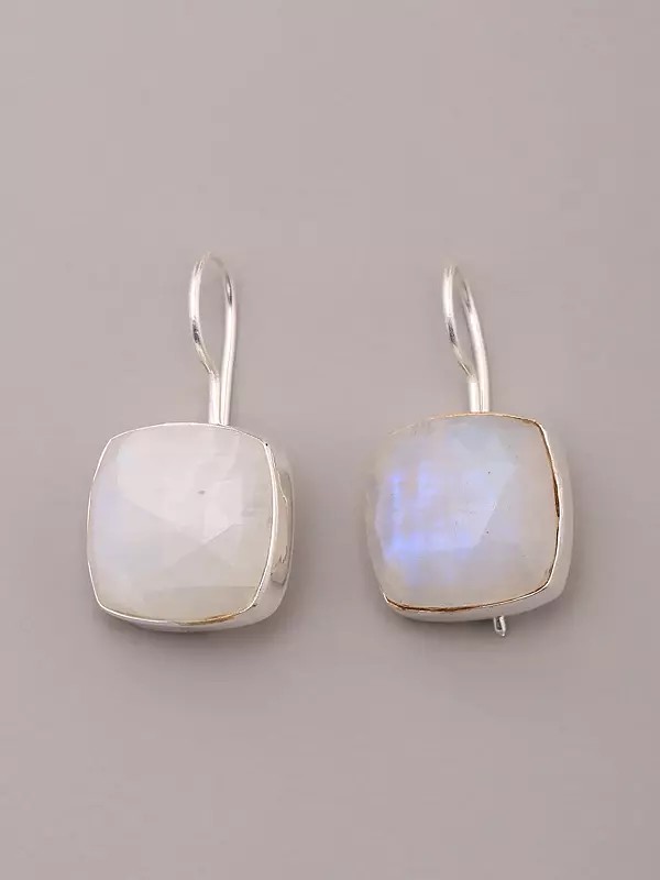 Faceted Square Shape Moonstone Earrings