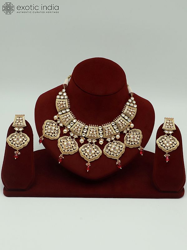 Kundan Studded Necklace Set With Beautiful Earrings For Wedding