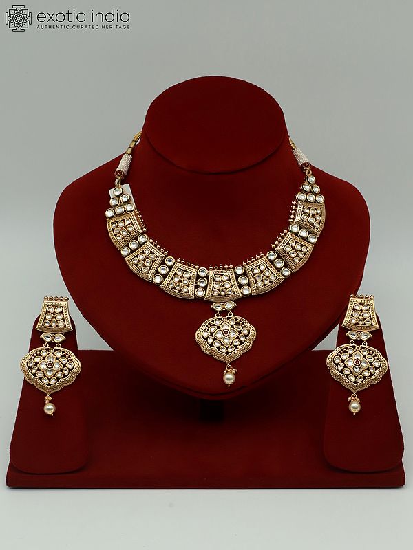 Stunning Pearl And Kundan Necklace Set With Earrings