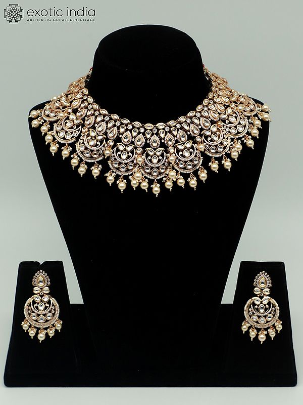 Floral Beaded Necklace Set With Matte Finishing And Earrings