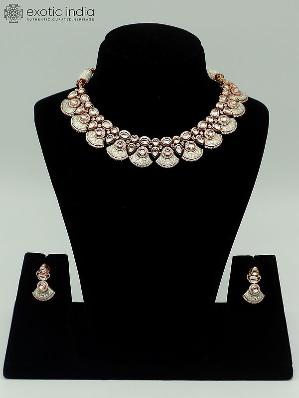 Green And Pink Color Necklace Set In Meenakari With Beautiful Earrings For Women