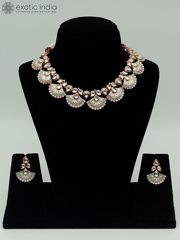 Elegant Meenakari Necklace Set In Brass With Attractive Earrings