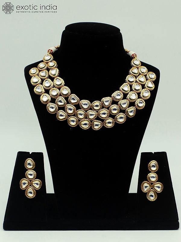 Matte Finish Triple Layer Necklace Set With Beautiful Earrings