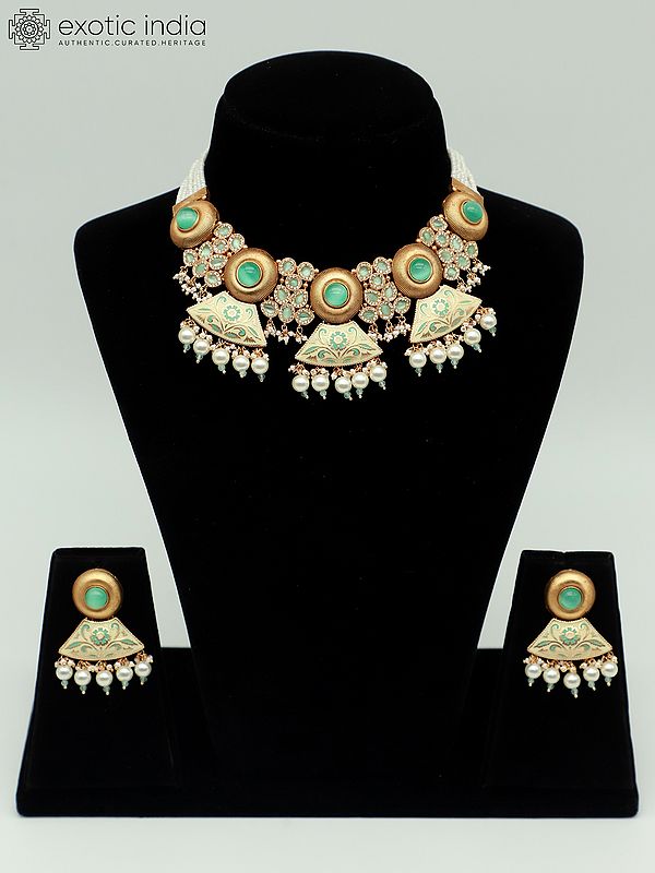 Kundan Studded Meenakari Necklace Set With Beads And Earrings