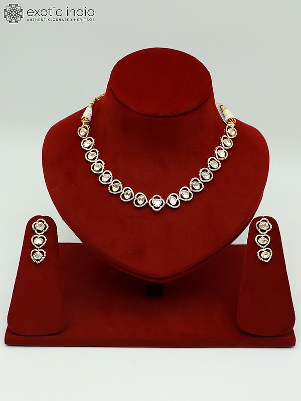 Moissanite Designer Light Weight Necklace Set With Earrings