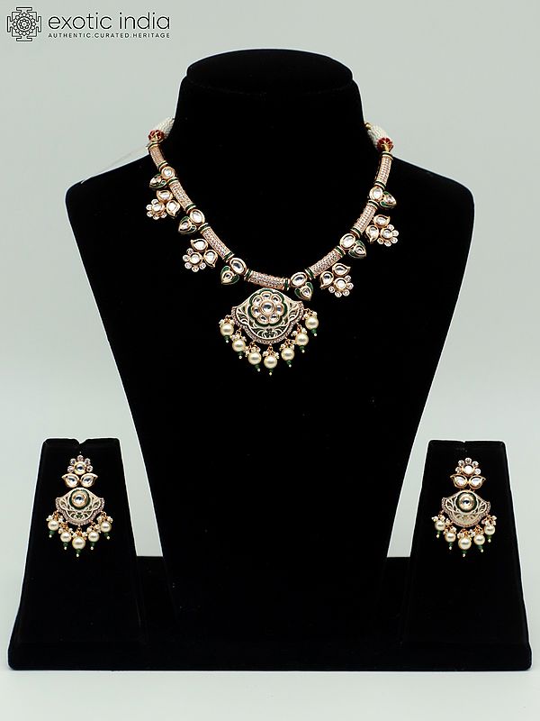Designer Meenakari Light Necklace Set With Matching Earrings And Beads