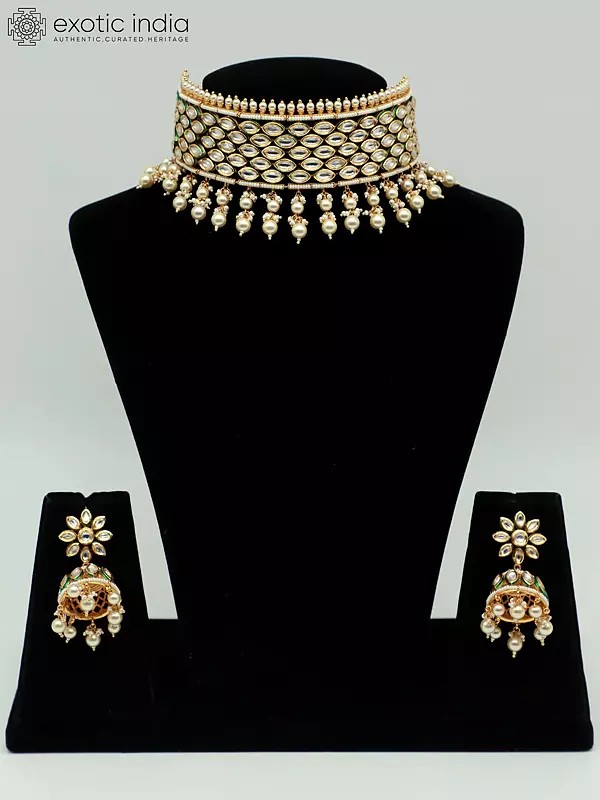 Traditional Choker Set With Hanging Beads And Attractive Earrings