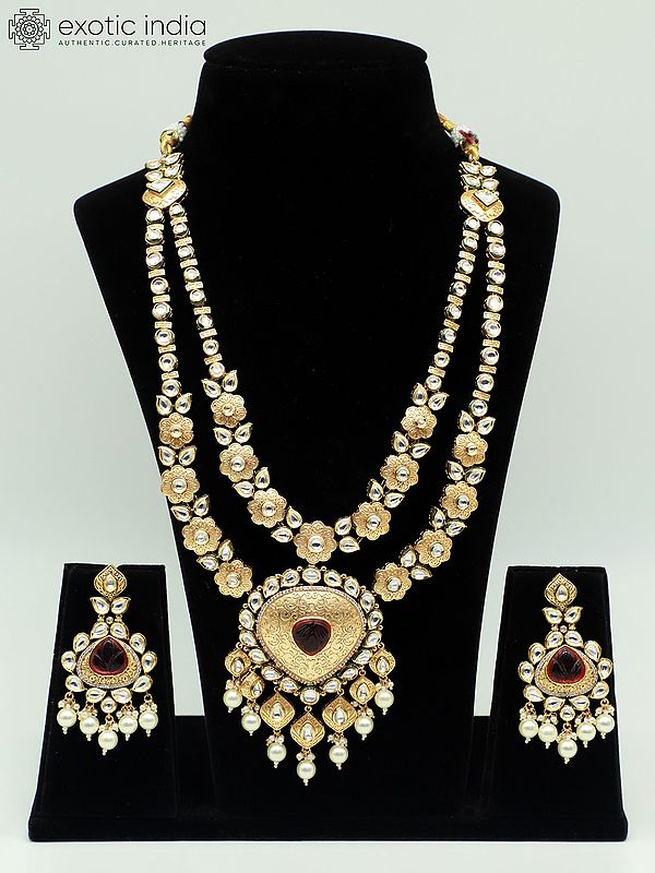 Rani Haar With Double Layer And Beautiful Earrings For Bridal
