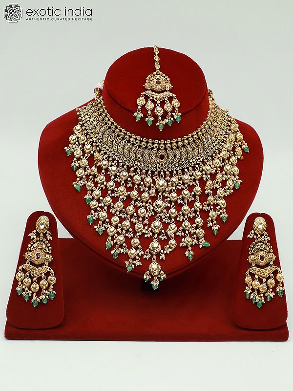 Heavy Necklace Set With Hanging Beads And Earrings For Women