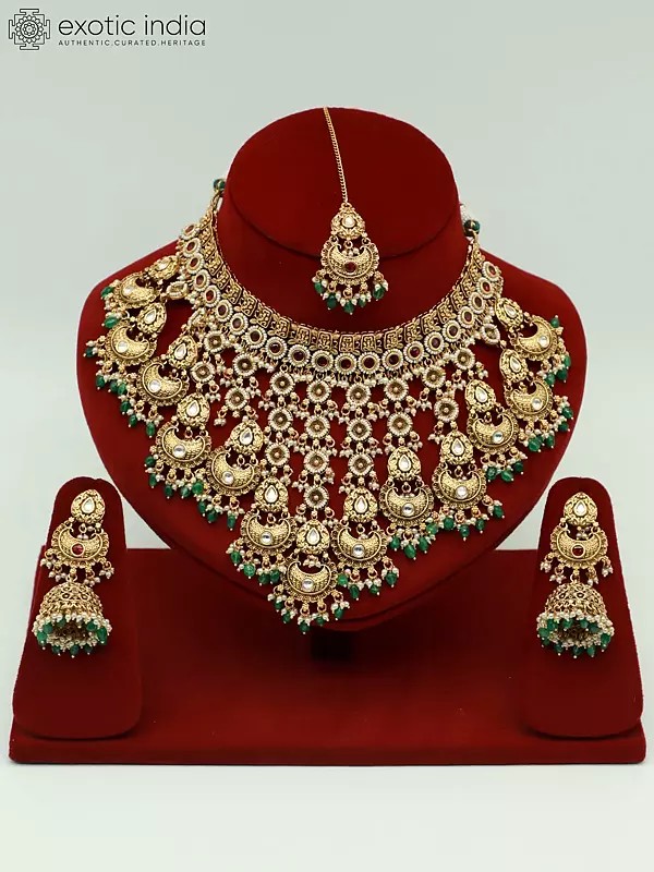 Hanging Beads Necklace Set With Stunning Earrings And Mangtika
