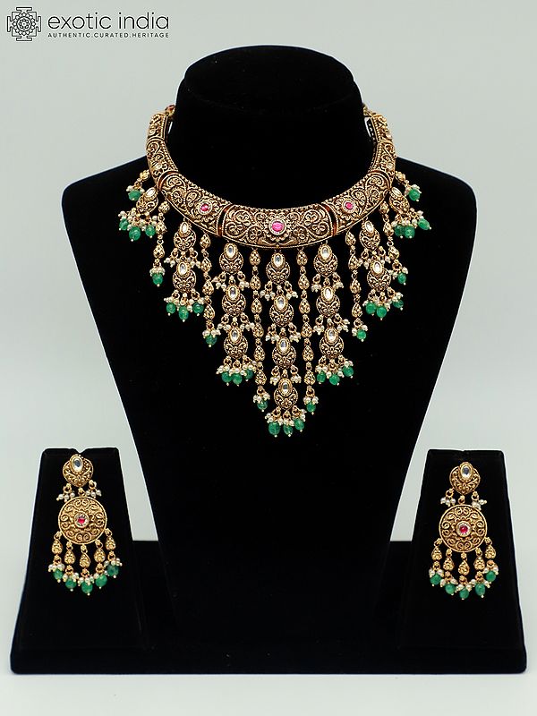 Hasli Look Premium Matte Necklace Set With Beautiful Earrings And Carving