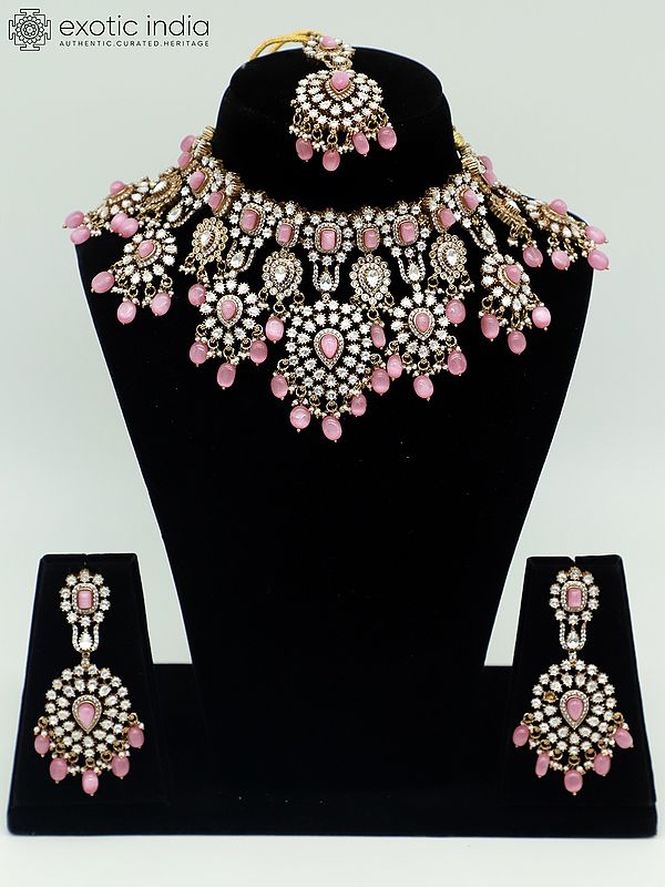 Moissanite Choker Set For Bride With Mangtika And Earrings