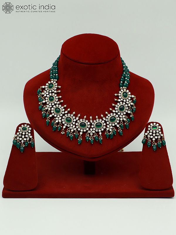 Moissanite Monalisa Multi Stone Bandhai Set With Antique Polish And Earrings