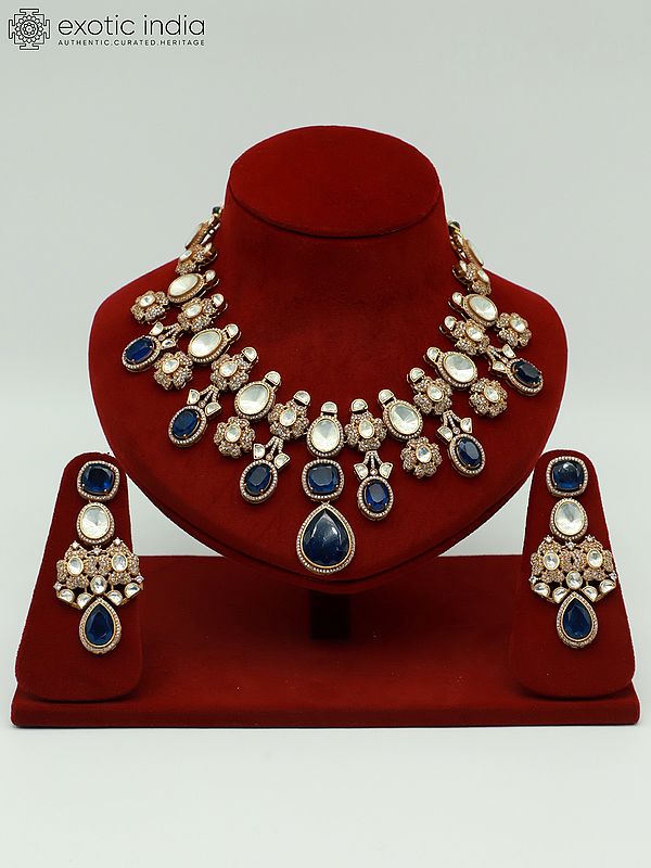 Moissanite Designer Necklace Set With Antique Polish And Doublet Stone