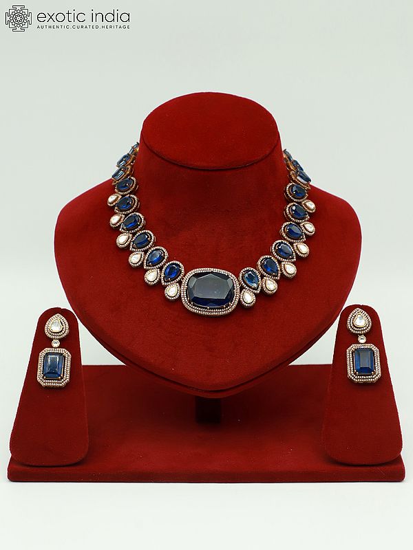 Attractive Moissanite Necklace Set With Antique Polish And Doublet Stone Earrings