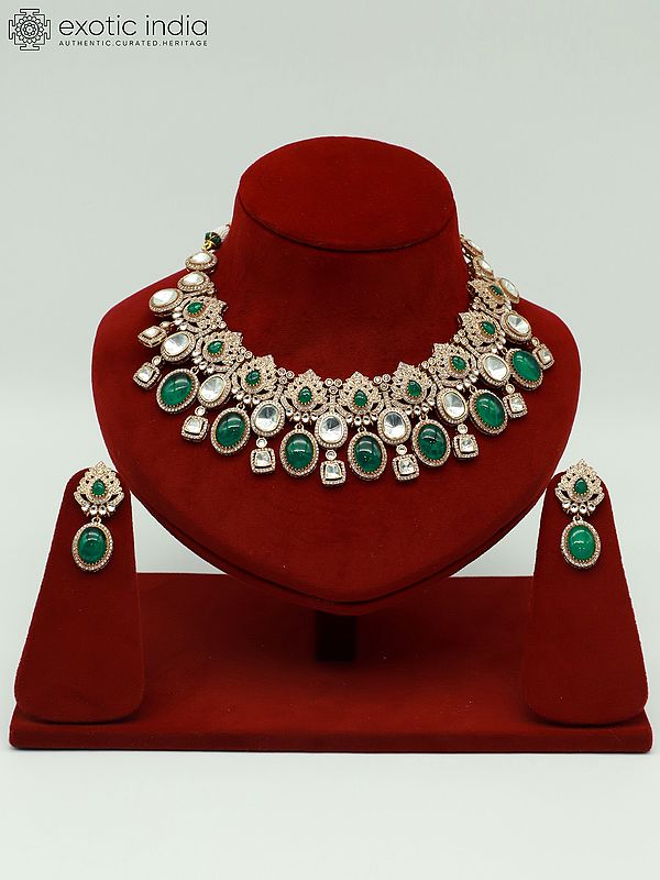 Victorian Moissanite Doublet Stone Necklace Set With Antique Polish And Beautiful Earrings