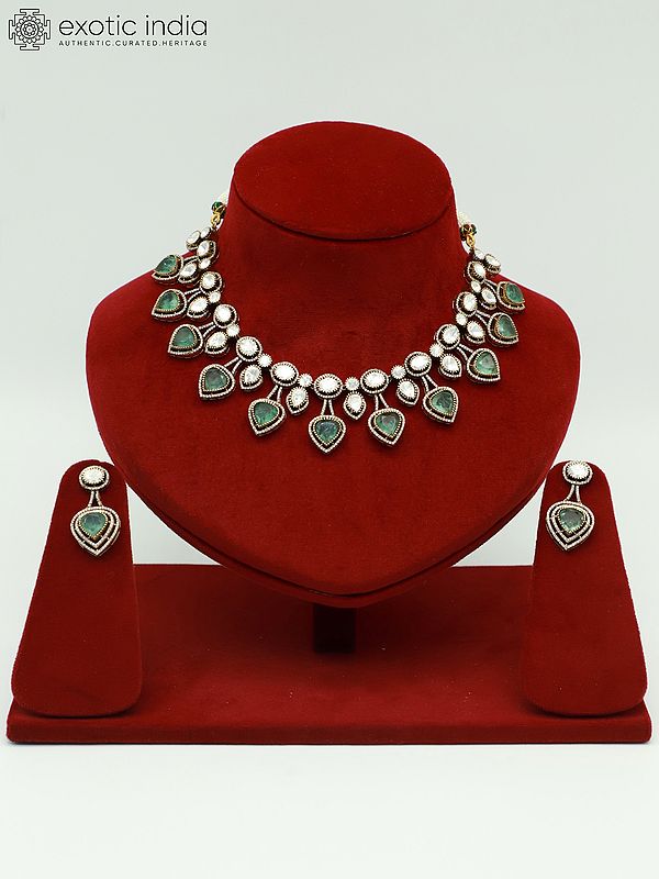 Moissanite Necklace Set For Bridal With Doublet Stone And Attractive Earrings
