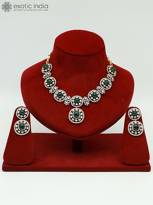 Moissanite Necklace Set In Embellished Design With Attractive Earrings And Doublet Stone