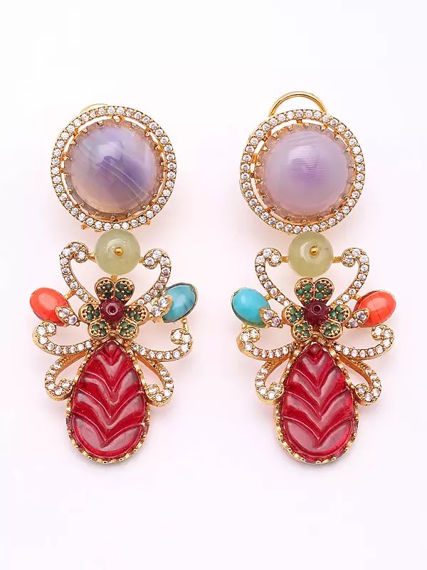 Multicolor Stone Studded Insect Design Earrings